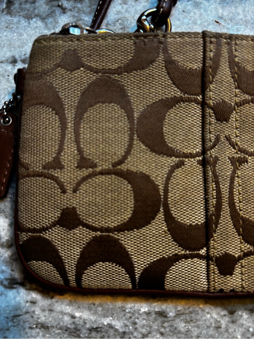 Coach Brown Tan Jacquard Signature Canvas Wristlet with Leather Trim - Picture 5 of 7